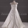 A-line Satin Wedding Dress Cap Sleeves Square Neckline Beaded Embroidery Asymmetrical Ruched with Court Train