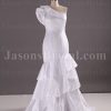 Trumpet Ruffled One-Shoulder Wedding Dress Asymmetrical Tiered Satin Skirt with Sweep Train