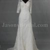 Mermaid Lace over Satin Wedding Dress 3/4 Sleeves V-neck with Open Back Sweep Train