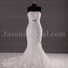 Fit-and-Flare Strapless Lace Wedding Dress Appliqued Tulle Embellished Belt with Court Train