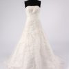 A-line Strapless Beaded Embroidered Ruched Waist Corset Chapel Train Lace over Satin Wedding Dresses