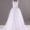 Ball Gown Sleeveless Illusion Scoop Neckline Jeweled Belt Keyhole Back Sweep Train Lace Tulle Wedding Dresses