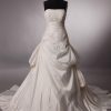 Ball Gown Strapless Beaded Appliques Asymmetrical Ruched Pick-up Chapel Train Satin Wedding Dresses