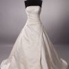 Elegant A-line Strapless Beaded Embroidered Asymmetrical Ruched Chapel Train Satin Wedding Dresses