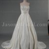 A-line Satin Wedding Dress Strapless Beaded Embroidery Bodice Ruched with Chapel Train