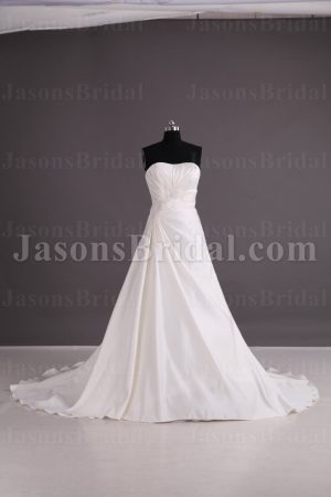 Princess A-line Satin Wedding Dress Sweetheart Beaded Embellished Asymmetrical Ruched with Chapel Train