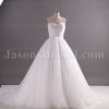 Ballgown Tulle Wedding Dress Feathers Embellished Sweetheart Ruched Bodice with Chapel Train