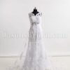 Fit-and-Flare Lace Wedding Dress Queen Anne Neckline Sleeveless Beaded Embellished with Chapel Train