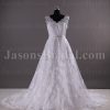 A-line Lace Wedding Dress Sleeveless V-neck V-back Beaded Embellished Band Tulle with Chapel Train