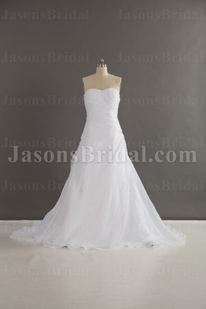 Fit-and-Flare Organza Wedding Dress Strapless Sweetheart Beaded Asymmetrical Ruched with Court Train