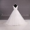 Ballgown Tulle Wedding Dress Sleeveless V-neck Beaded Embellished with Chapel Train