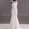 Mermaid Chiffin Wedding Dress Sleeveless Bateau Neckline Beaded Embellished Embroidery with Sweep Train