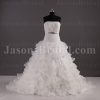 Fairytale Ballgown Tulle Wedding Dress Strapless Dropped Waist Tiered Ruffled Layers with Chapel Train