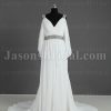 Glamorous Sheath Chiffon Wedding Dress V-neck Beaded Waistband Split Open Sleeves Pleated Skirt with Court Train