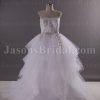 Fairytale Ballgown Tulle Wedding Dress Strapless Beaded Embroidered Tiered Skirt with Chapel Train