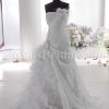 Fit-and-Flare Organza Taffeta Wedding Dress Strapless Pleated Asymmetrical Dropped Side Draped Peek Ruffled Skirt with Chapel Train