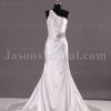 Sheath One-shoulder Satin Wedding Dress Ruched Embellished Pleated Skirt with Court Train