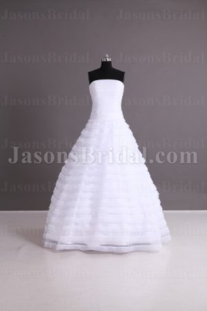 Ballgown Organza Wedding Dress Strapless Ruched Bodice Striped Skirt with Floor Length