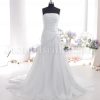 A-line Taffeta Wedding Dress Strapless Ruched Asymmetrical Dropped Pleated Skirt with Chapel Train