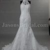 Mermaid High-neck Lace Wedding Dress Beaded Embellished Skirt with Sweep Train