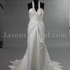 Fit-and-Flare Halter Satin Wedding Dress Beaded Ruched Embellished Pleated Skirt with Court Train