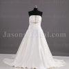 A-line Satin Wedding Dress Strapless Beaded Embellished Asymmetrical Ruched with Semi-cathedral Train