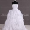 Ballgown Tulle Wedding Dress Strapless Lace Bodice Circular Frills Skirt with Sweep Train