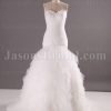 Trumpet Sweetheart Adorned Feathers Crossed Ruched Sweep Train Ruffled Organza Wedding Dresses