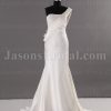 Fit-and-Flare One-shoulder Beaded Appliques Asymmetrical Ruched Court Train Satin Wedding Dresses