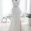 Fit-and-Flare Sleeveless Scalloped V-neck Jeweled Belt Court Train Allover Lace Wedding Dresses