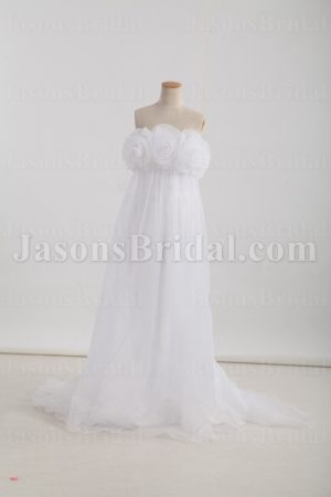 Elegant Empire Strapless Adored Flowers Bustled Court Train Chiffon Wedding Dresses