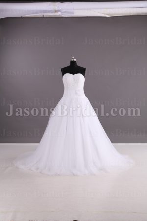 Ball Gown Sweetheart Ruched Beaded Embroidered Adorned Flower Sweep Train Tulle Wedding Dresses