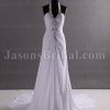 Glamorous Slim-line Jeweled Halter Ruched T-bar Back Sweep Train Chiffon Wedding Dresses