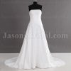 A-line Strapless Beaded Appliqued Asymmetrical Ruched Chapel Train Organza over Satin Wedding Dresses