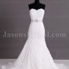 Glamorous Trumpet Ruched Sweetheart Pleated Jeweled Belt Side Motif Sweep Train Lace Wedding Dresses