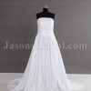 A-line Strapless Beaded Embroidered Asymmetrical Ruched Pleated Chapel Train Satin Wedding Dresses