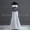 Black and White Trumpet Strapless Ruched Side Draped Chapel Train Satin Lace Wedding Dresses