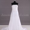 Slim A-line Strapless Beaded Appliqued Bodice Empire Ribbon Catch-up Chapel Train Taffeta Wedding Dresses