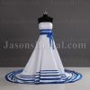 A-line Strapless Ribbons Bowknot Striped Hem Chapel Train Satin Wedding Dresses