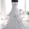 Ball Gown Scalloped Sweetheart Beaded Embroidered Asymmetrical Pleated Dropped Pick-up Draped Chapel Train Satin Wedding Dresses