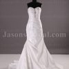 Fit-and-Flare Sweetheart Ruched Jeweled Asymmetrical Pleated Side Motif Sweep Train Satin Wedding Dresses