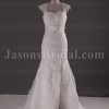 Fit-and-Flare Appliqued Cap Sleeves Sweetheart Allover Lace Adorned Belt Side Slit Sweep Train Organza over Satin Wedding Dresses