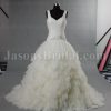 Magical Ball Gown Straps V-neck Ruched Asymmetrical Pleated Jeweled Side Waist Tiered Layers Gathered Tulle Chapel Train Wedding Dresses