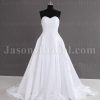 Elegant A-line Sweetheart Beaded Appliqued Ruched Pleated Chapel Train Satin Wedding Dresses