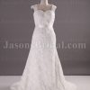 Fit-and-Flare Cap Sleeves Sweetheart Jeweled Belt Sweep Train Allover Lace Wedding Dresses