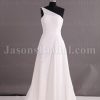 Fit-and-Flare Illusion One-shoulder Ruched Asymmetrical Pleated Adorned Side Drape Sweep Train Chiffon Wedding Dresses