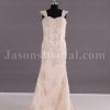 Fit-and-Flare Cap Sleeves Sweetheart Beaded Appliques Sweep Train Sweep Train Tulle over Satin Wedding Dresses