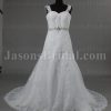 Fit-and-Flare Cap Sleeves Sweetheart Appliqued Jeweled Waistline Chapel Train Lace over Satin Wedding Dresses