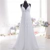 Empire A-line Halter V-neck Ruched Bodice Jeweled Backless Sweep Train Chiffon Wedding Dresses