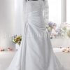 Fit-and-Flare Illusion Long Sleeves Beaded Embroidered Asymmetrical Pleated Sweep Train Satin Wedding Dresses